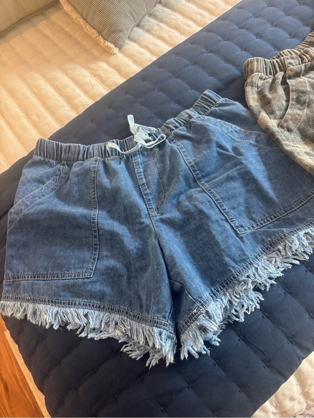Denim Frayed Hem Women's Shorts - Blue